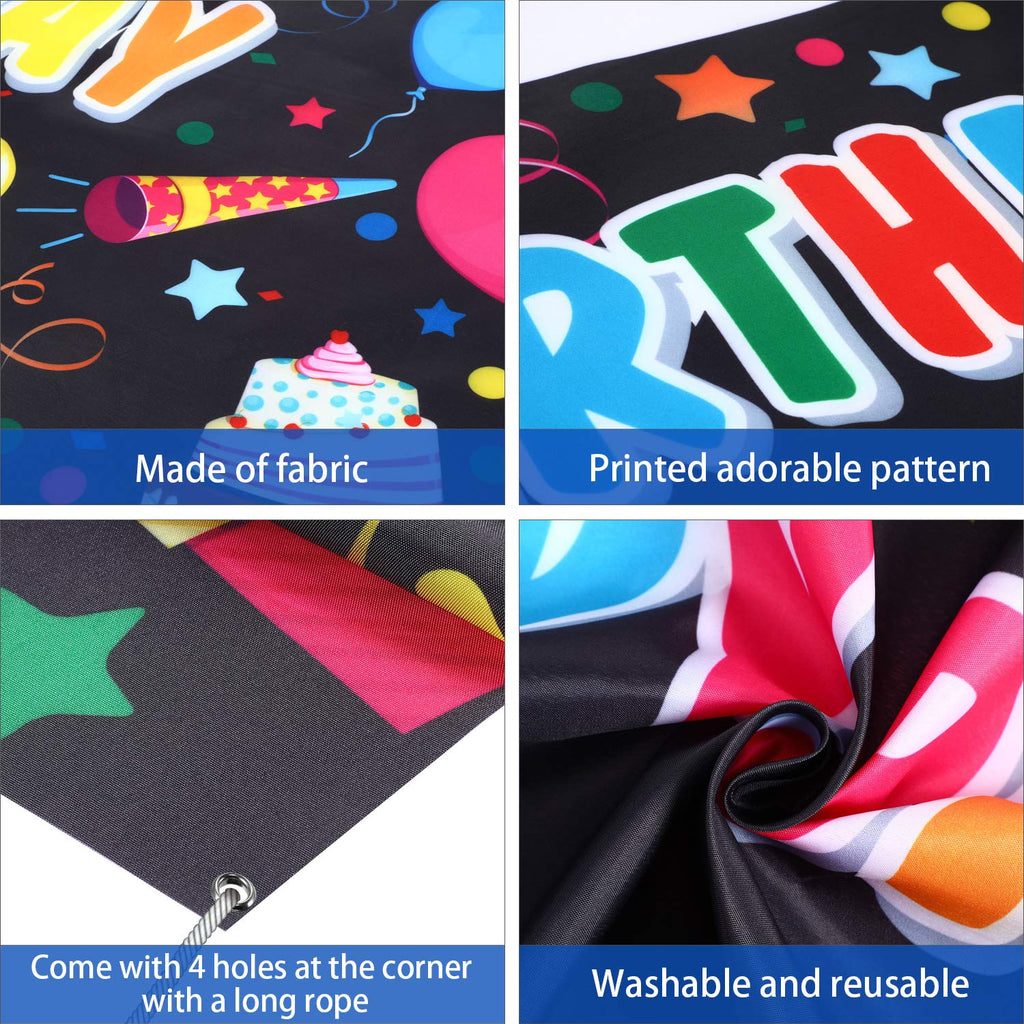 Tatuo Black Polyester Customizable Birthday Banner with Alphabet Stickers, 62.9x17.7 inches