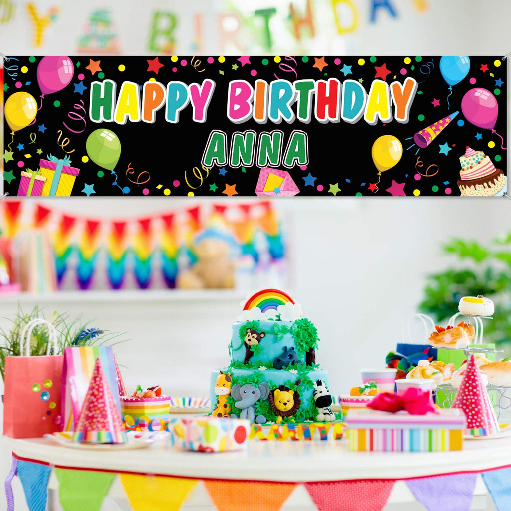 Tatuo Black Polyester Customizable Birthday Banner with Alphabet Stickers, 62.9x17.7 inches