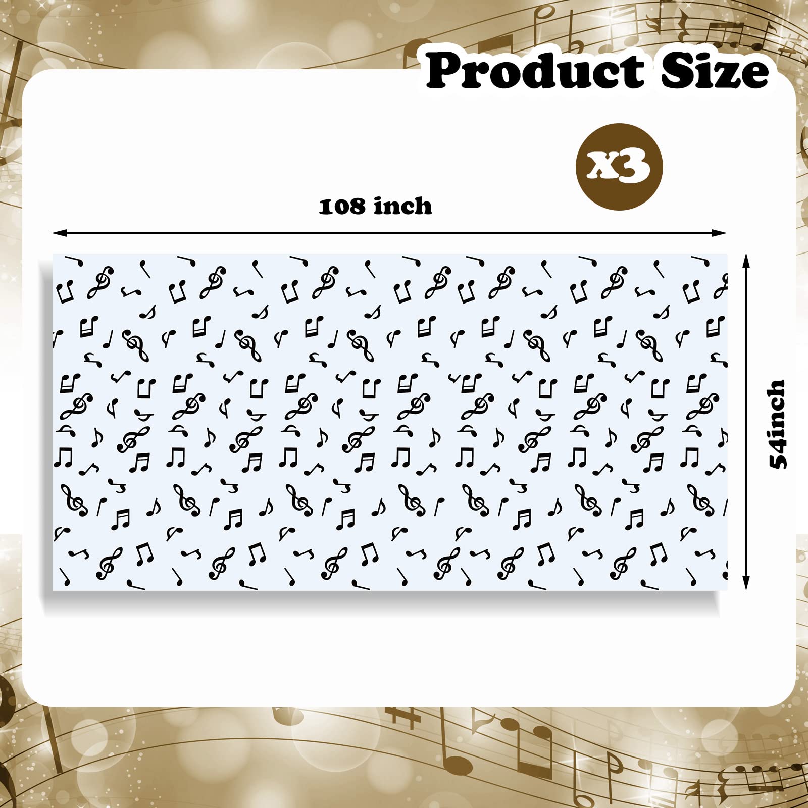 Tatuo Musical Notes Plastic Tablecloths for Party Decorations, 3 Pack, 108x54 Inch