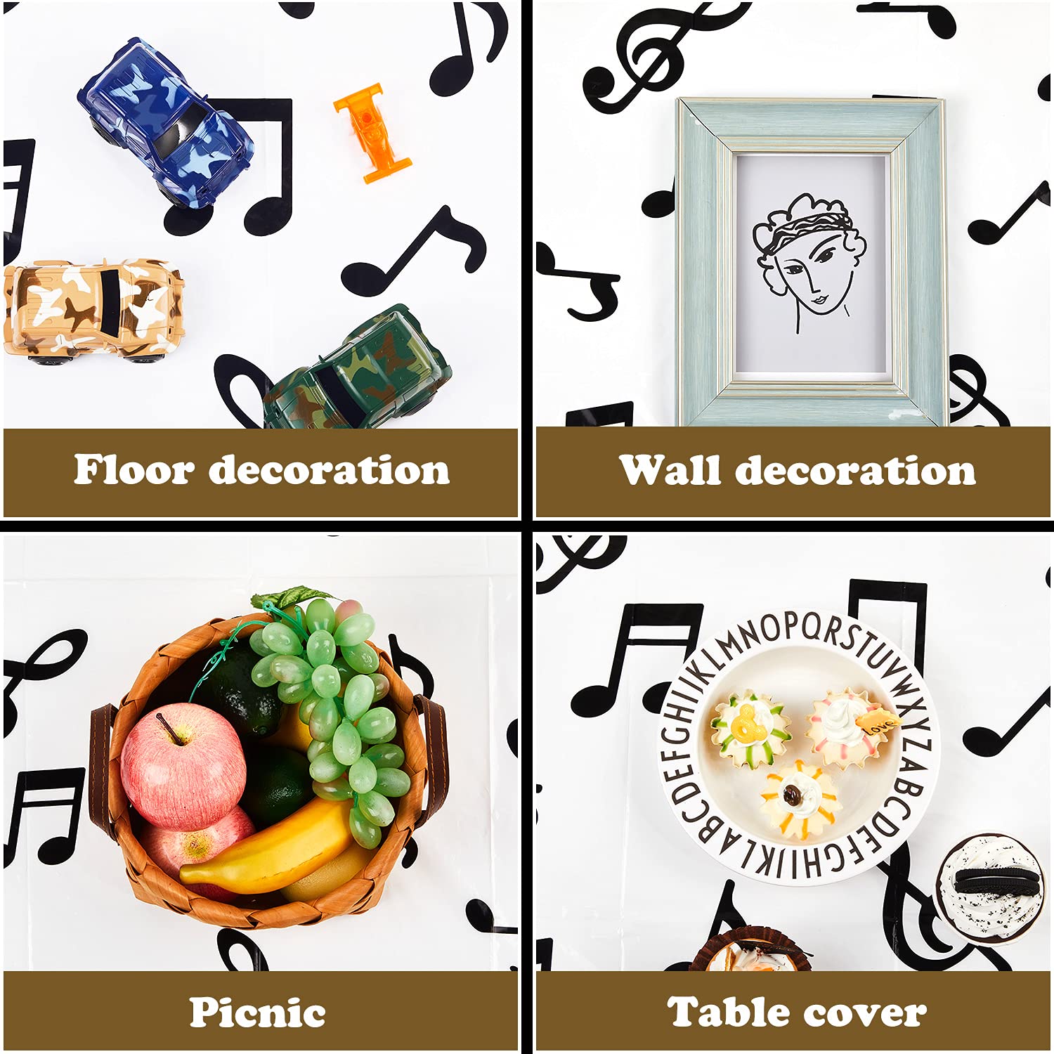 Tatuo Musical Notes Plastic Tablecloths for Party Decorations, 3 Pack, 108x54 Inch