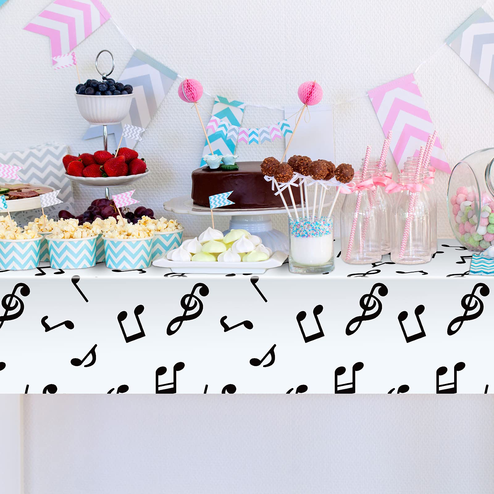 Tatuo Musical Notes Plastic Tablecloths for Party Decorations, 3 Pack, 108x54 Inch