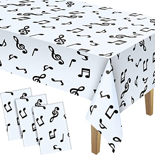 Tatuo Musical Notes Plastic Tablecloths for Party Decorations, 3 Pack, 108x54 Inch