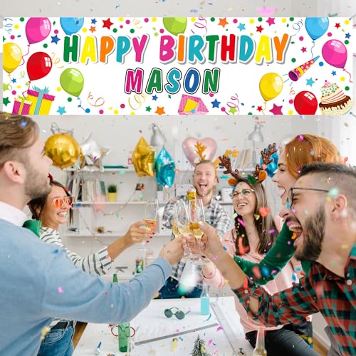 Tatuo Personalized Birthday Banner with DIY Alphabet Stickers - White Polyester Backdrop for Custom Name Party Decor (62.9 x 17.7 in)