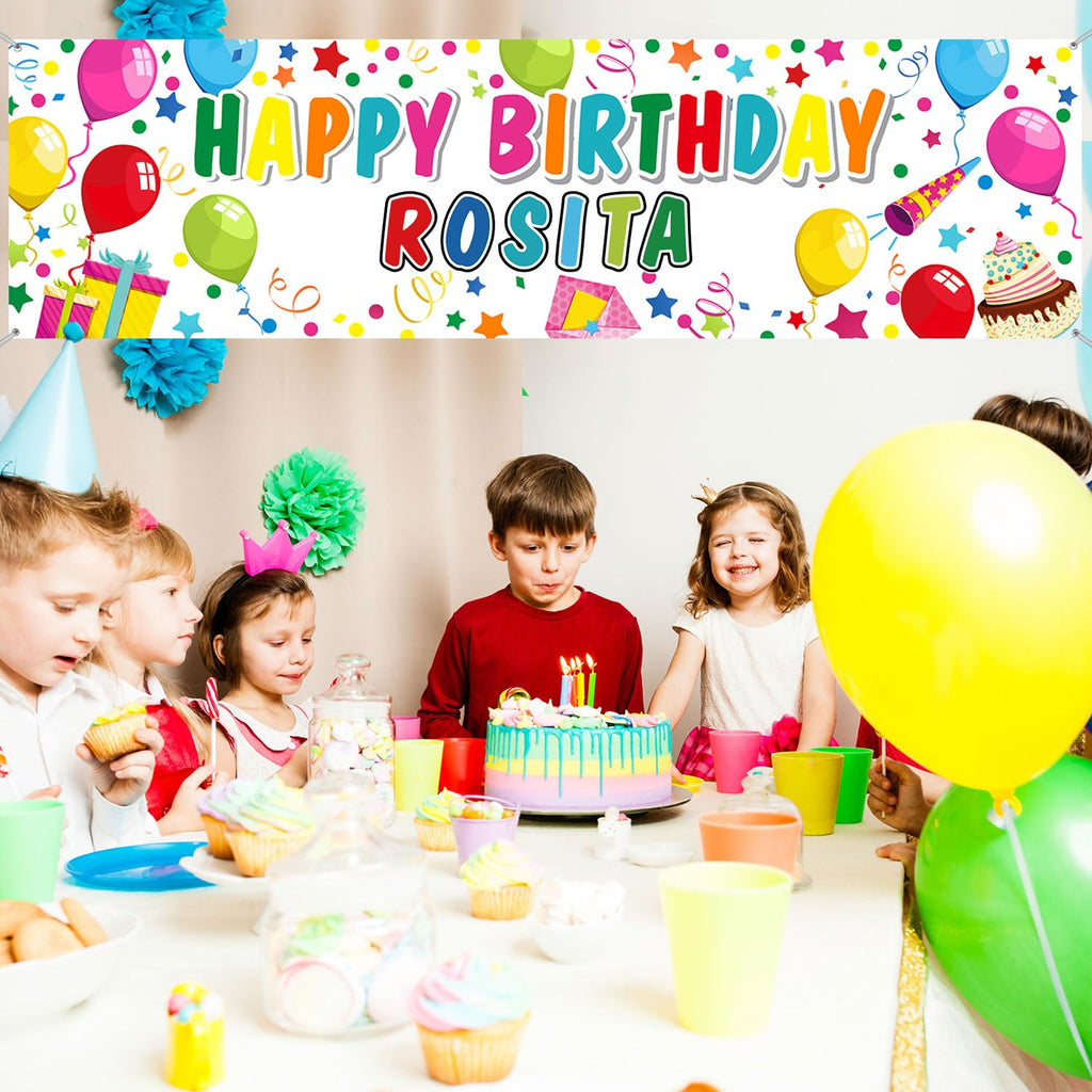 Tatuo Personalized Birthday Banner with DIY Alphabet Stickers - White Polyester Backdrop for Custom Name Party Decor (62.9 x 17.7 in)