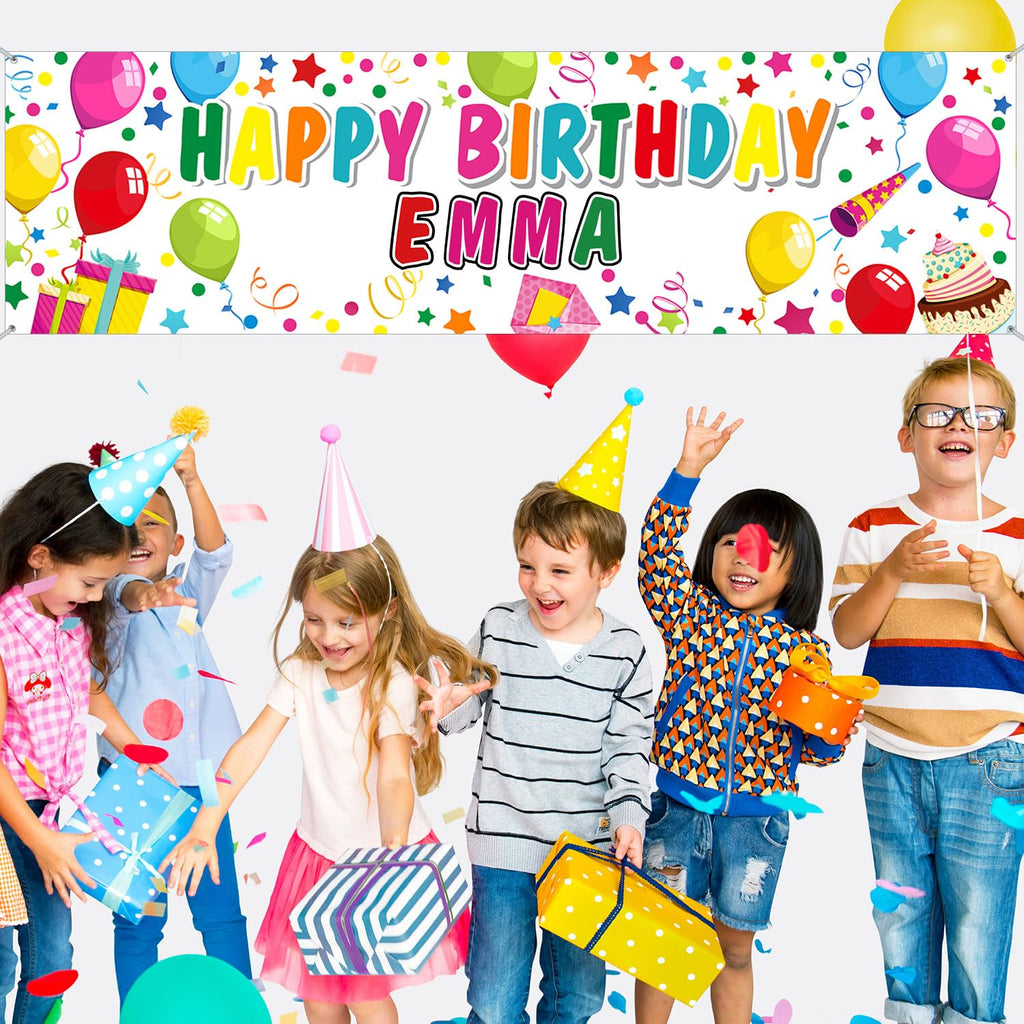 Tatuo Personalized Birthday Banner with DIY Alphabet Stickers - White Polyester Backdrop for Custom Name Party Decor (62.9 x 17.7 in)