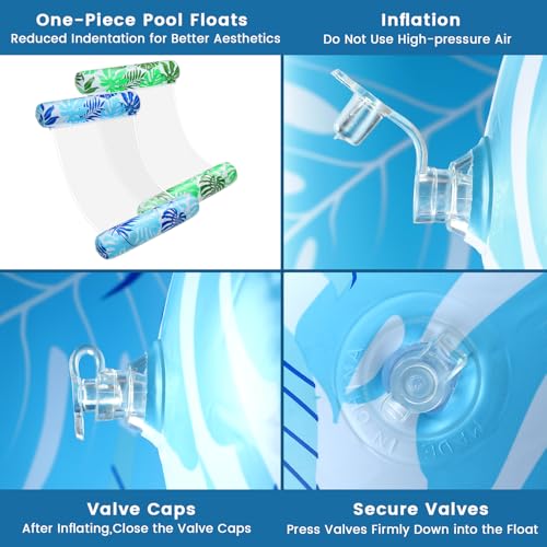 Tavaleu 2-Pack Inflatable Pool Floats for Adults – 4-in-1 Multipurpose Raft & Water Hammock (Blue & Green Leaves)