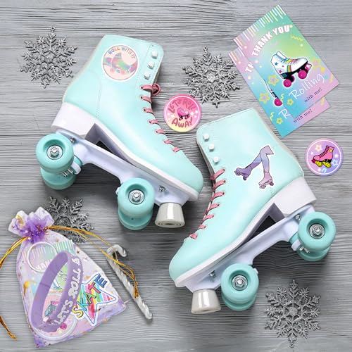 Tazimi 110-Piece Roller Skate Party Favor Set with Stickers, Keychains, Pins, Bracelets & Cards for Hip Hop Disco 80s 90s Themed Parties