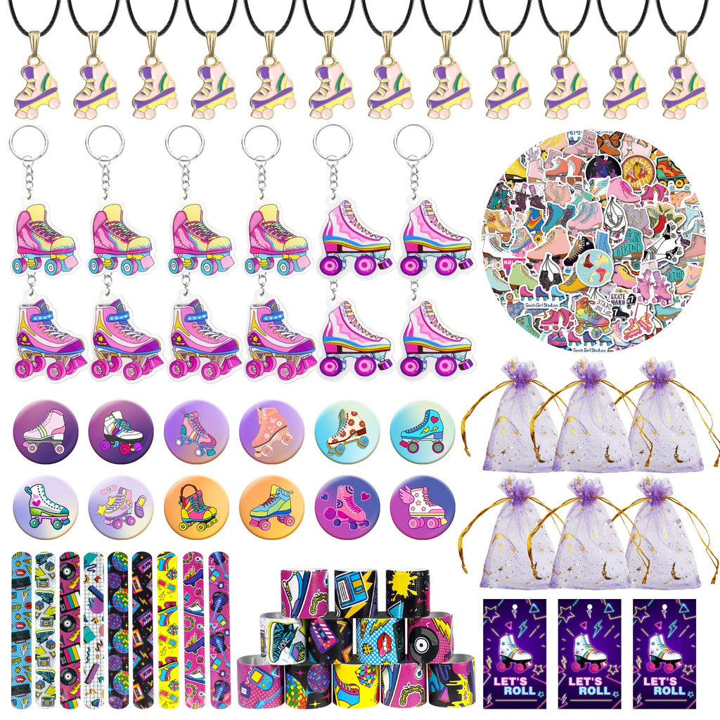 Tazimi 122-Piece Roller Skate Party Favor Pack – Stickers, Keychains, Bracelets for Skate Themed Parties
