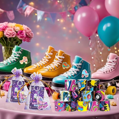 Tazimi 122-Piece Roller Skate Party Favor Pack – Stickers, Keychains, Bracelets for Skate Themed Parties