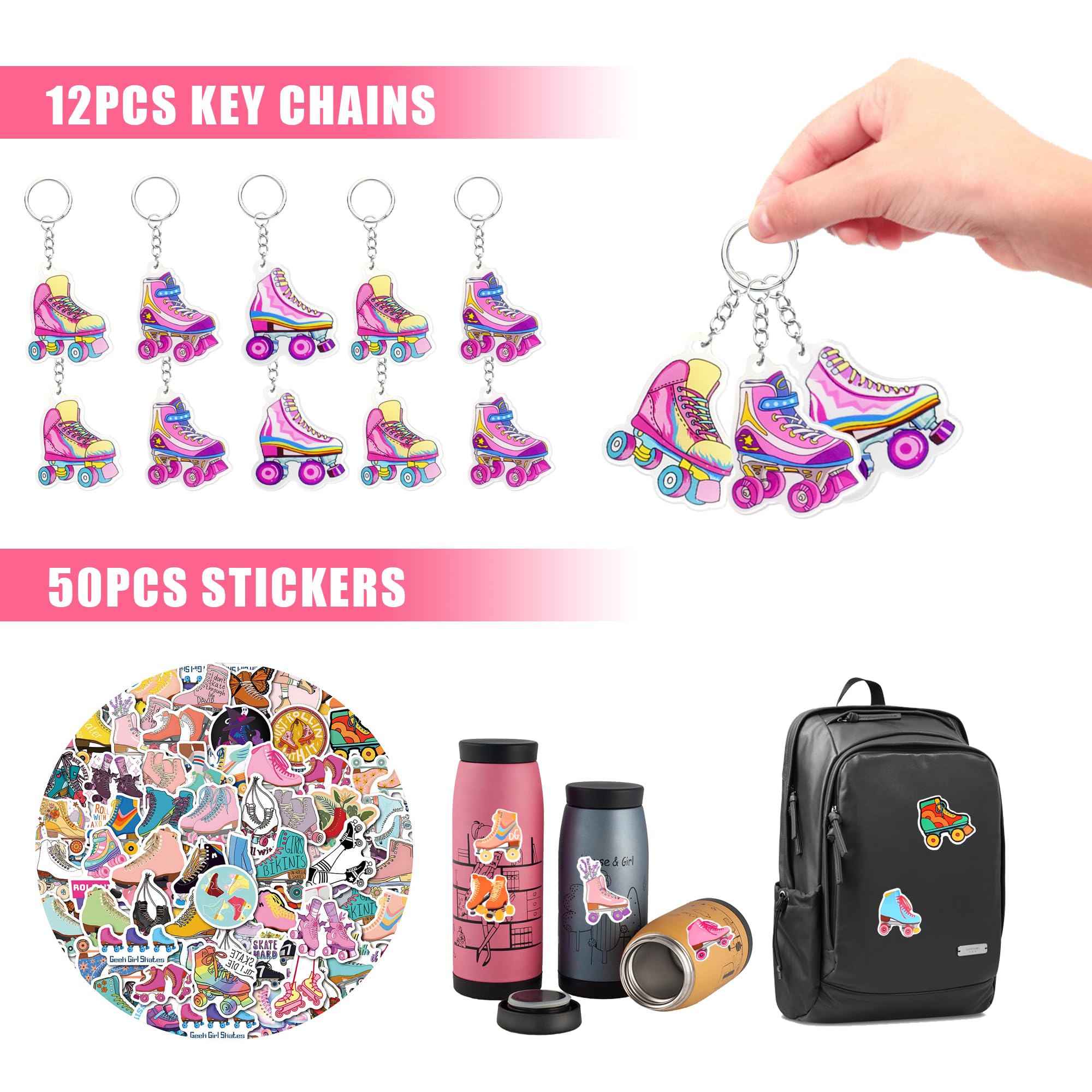 Tazimi 122-Piece Roller Skate Party Favor Pack – Stickers, Keychains, Bracelets for Skate Themed Parties
