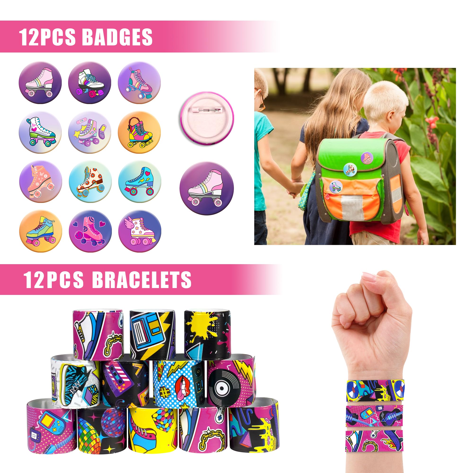 Tazimi 122-Piece Roller Skate Party Favor Pack – Stickers, Keychains, Bracelets for Skate Themed Parties