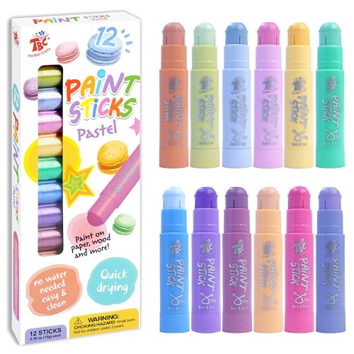 TBC The Best Crafts Paint Sticks, 12 Pastel Colors, Washable Non-Toxic Tempera Paint Sticks for Kids