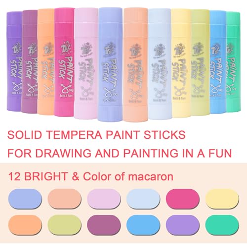 TBC The Best Crafts Paint Sticks, 12 Pastel Colors, Washable Non-Toxic Tempera Paint Sticks for Kids