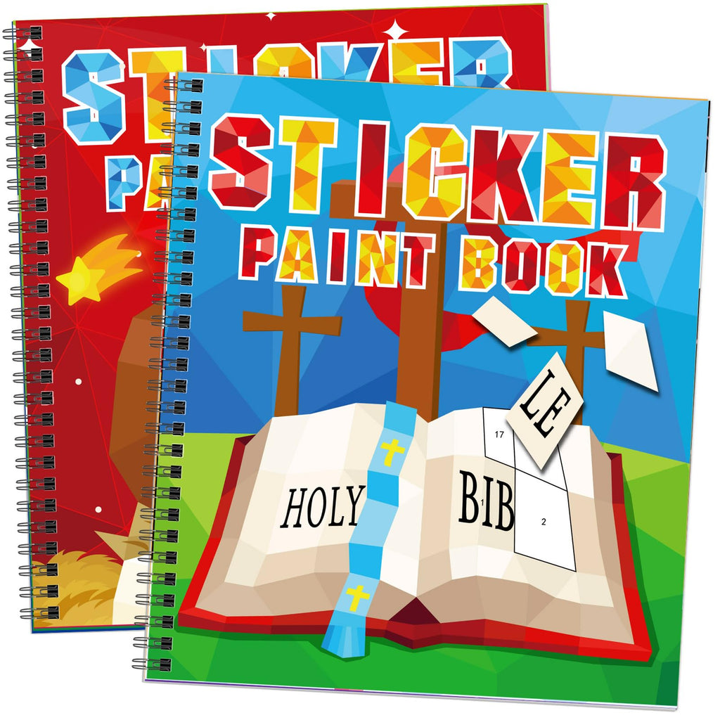 TBEEJ 2-Pack Bible Sticker Paint Books for Kids – 20 Christian Designs, Sticker by Number Activity for Ages 3+