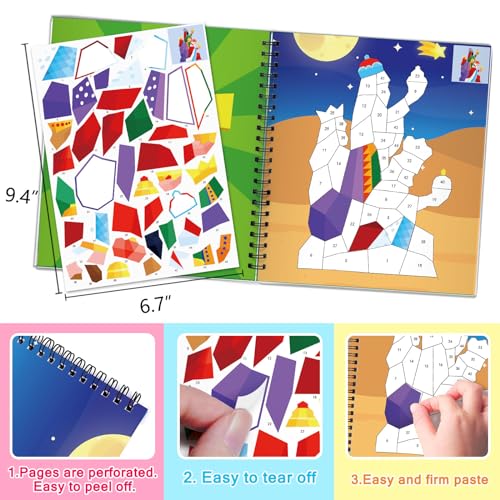 TBEEJ 2-Pack Bible Sticker Paint Books for Kids – 20 Christian Designs, Sticker by Number Activity for Ages 3+