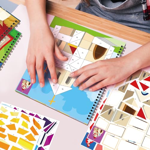 TBEEJ 2-Pack Bible Sticker Paint Books for Kids – 20 Christian Designs, Sticker by Number Activity for Ages 3+