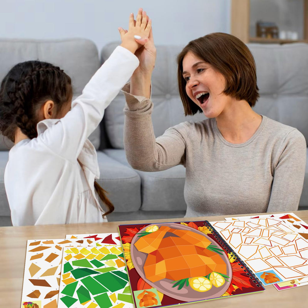 TBEEJ 2-Pack Thanksgiving Sticker Paint Books for Kids Ages 3-8 | 20 Picture Sheets + Separate Sticker Pages