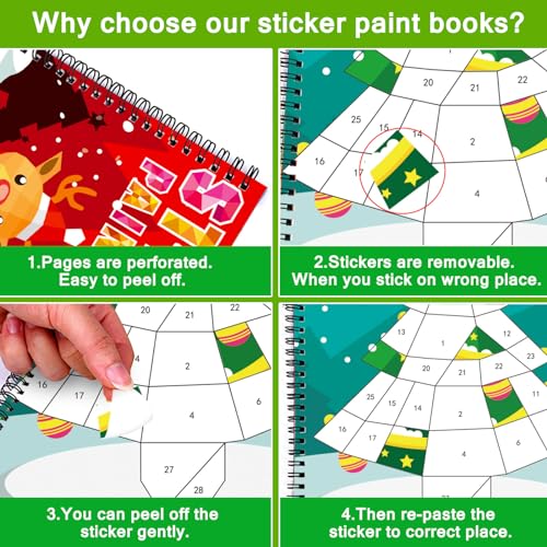 TBEEJ Christmas Sticker Paint Books for Kids Ages 3+ - 2 Books, 20 Pictures, 20 Sticker Sheets