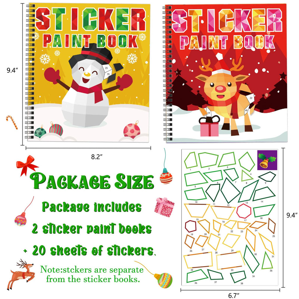 TBEEJ Christmas Sticker Paint Books for Kids Ages 3+ - 2 Books, 20 Pictures, 20 Sticker Sheets