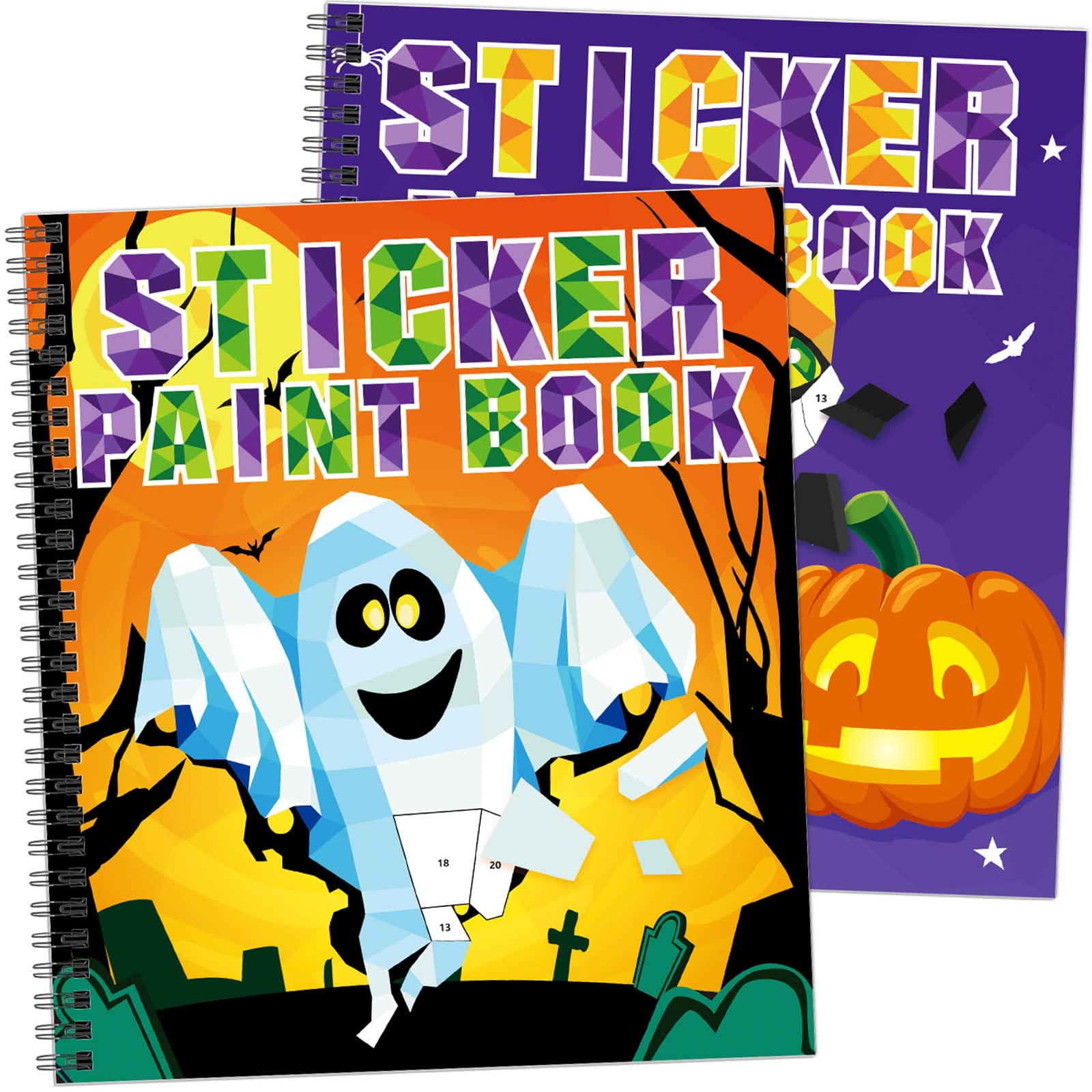 TBEEJ Halloween Sticker by Number Books - 2 Pack with 20 Sheets of Stickers for Kids Ages 3-8