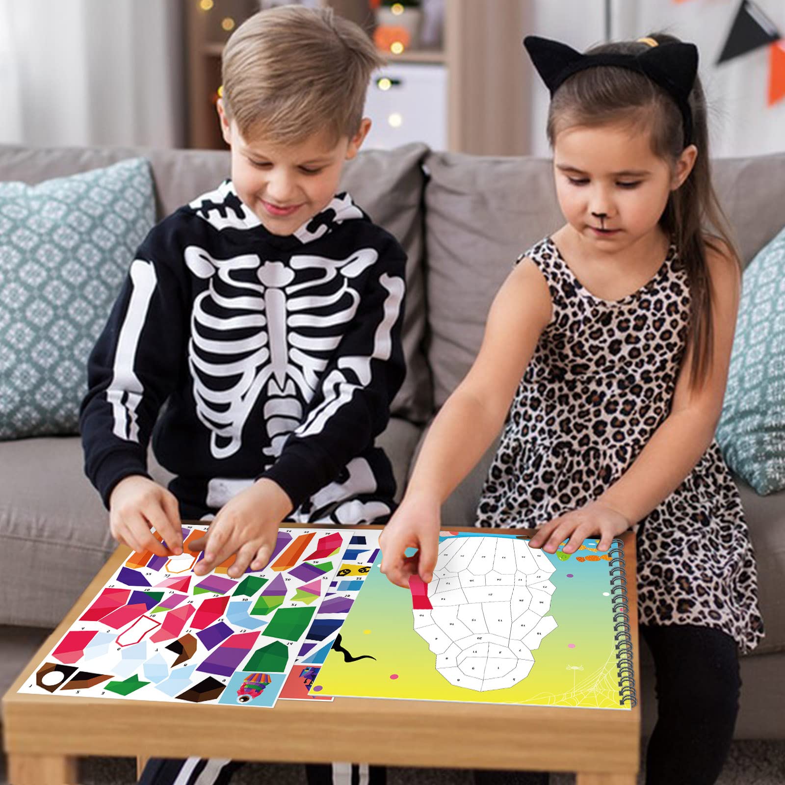 TBEEJ Halloween Sticker by Number Books - 2 Pack with 20 Sheets of Stickers for Kids Ages 3-8