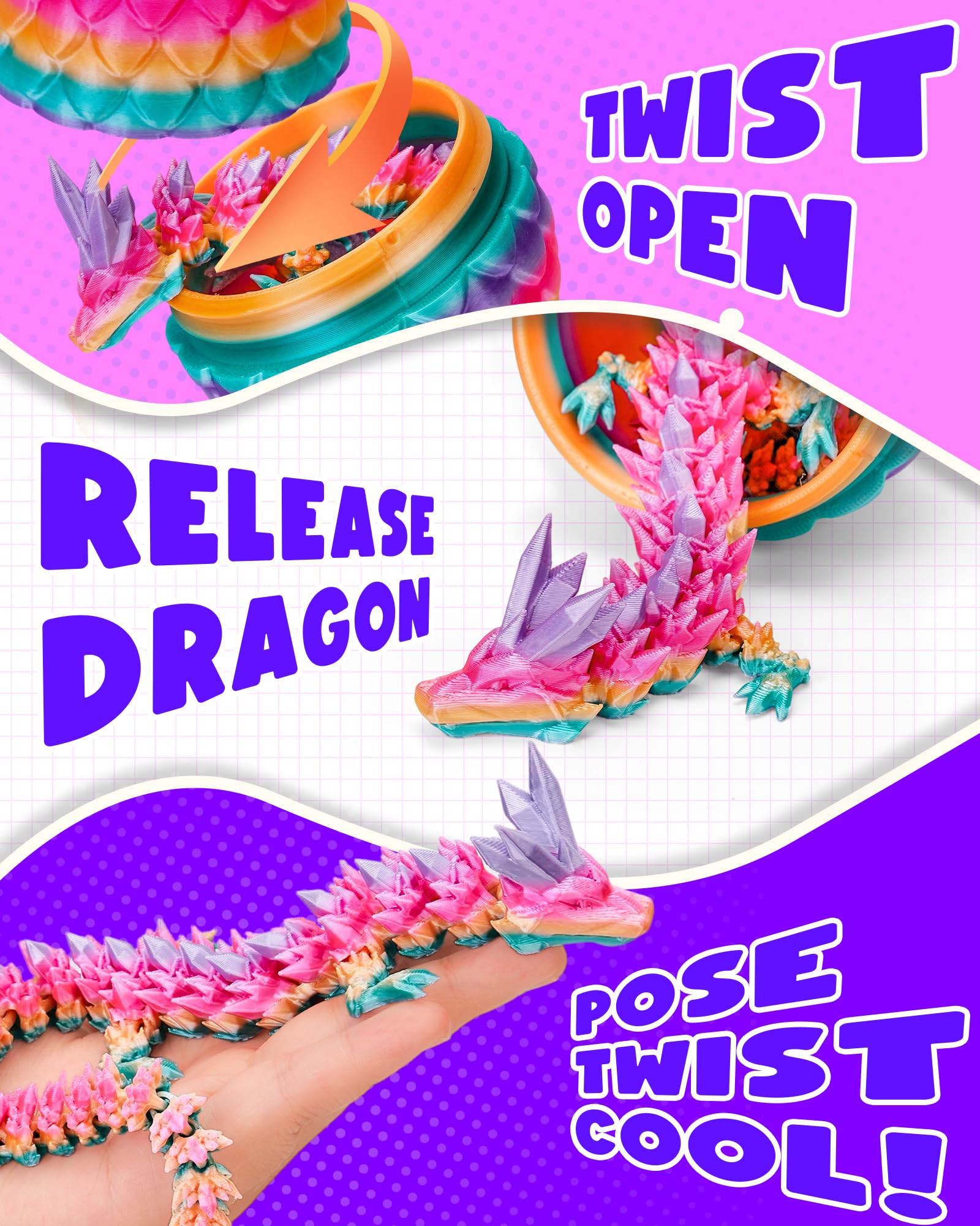TBOLINE 12" 3D Printed Articulated Dragon Egg Toy - Official Cinderwing3D Design, Eco-Friendly PLA, Surprise Fidget Toy for Kids