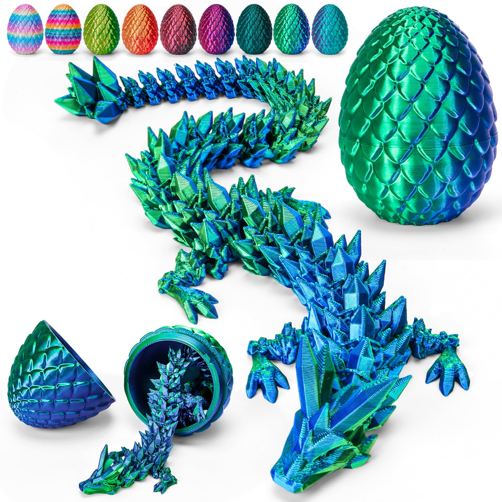 TBOLINE 12” Crystal Dragon Egg Toy – Articulated 3D Printed Surprise Dragon for Kids (Eco-Friendly PLA, Officially Licensed)