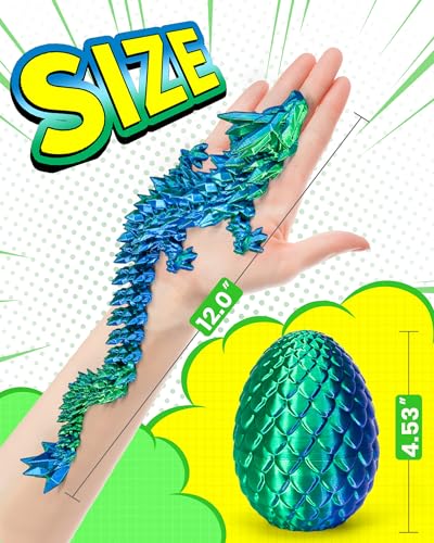 TBOLINE 12” Crystal Dragon Egg Toy – Articulated 3D Printed Surprise Dragon for Kids (Eco-Friendly PLA, Officially Licensed)