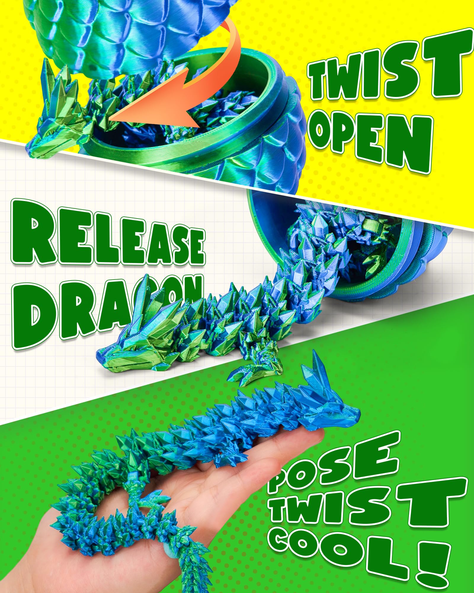 TBOLINE 12” Crystal Dragon Egg Toy – Articulated 3D Printed Surprise Dragon for Kids (Eco-Friendly PLA, Officially Licensed)