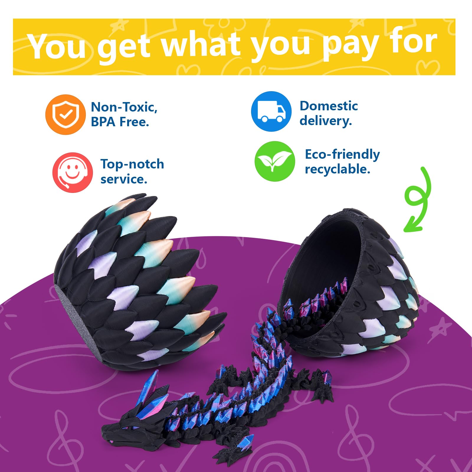 TBOLINE 3D Printed Dragon Egg with Articulated Dragon – Easter Basket Filler Toy