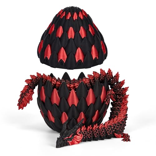 TBOLINE 3D Printed Dragon Egg with Articulated Dragon Inside - Fire Dragon