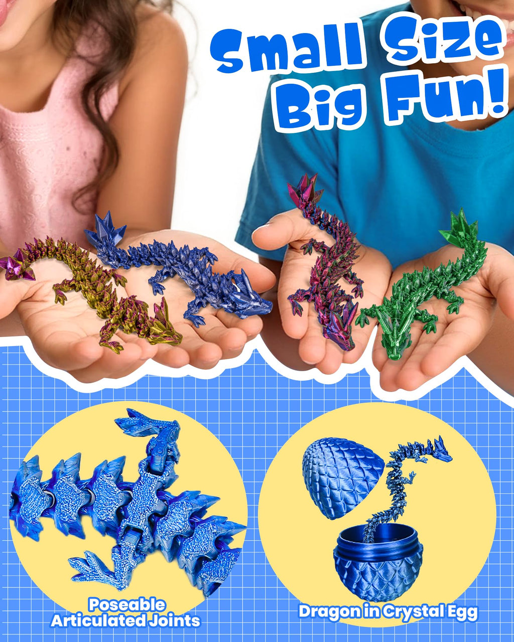 TBOLINE 4 Pack 3D Printed Articulated Crystal Dragon Eggs - Fidget Toy for Kids