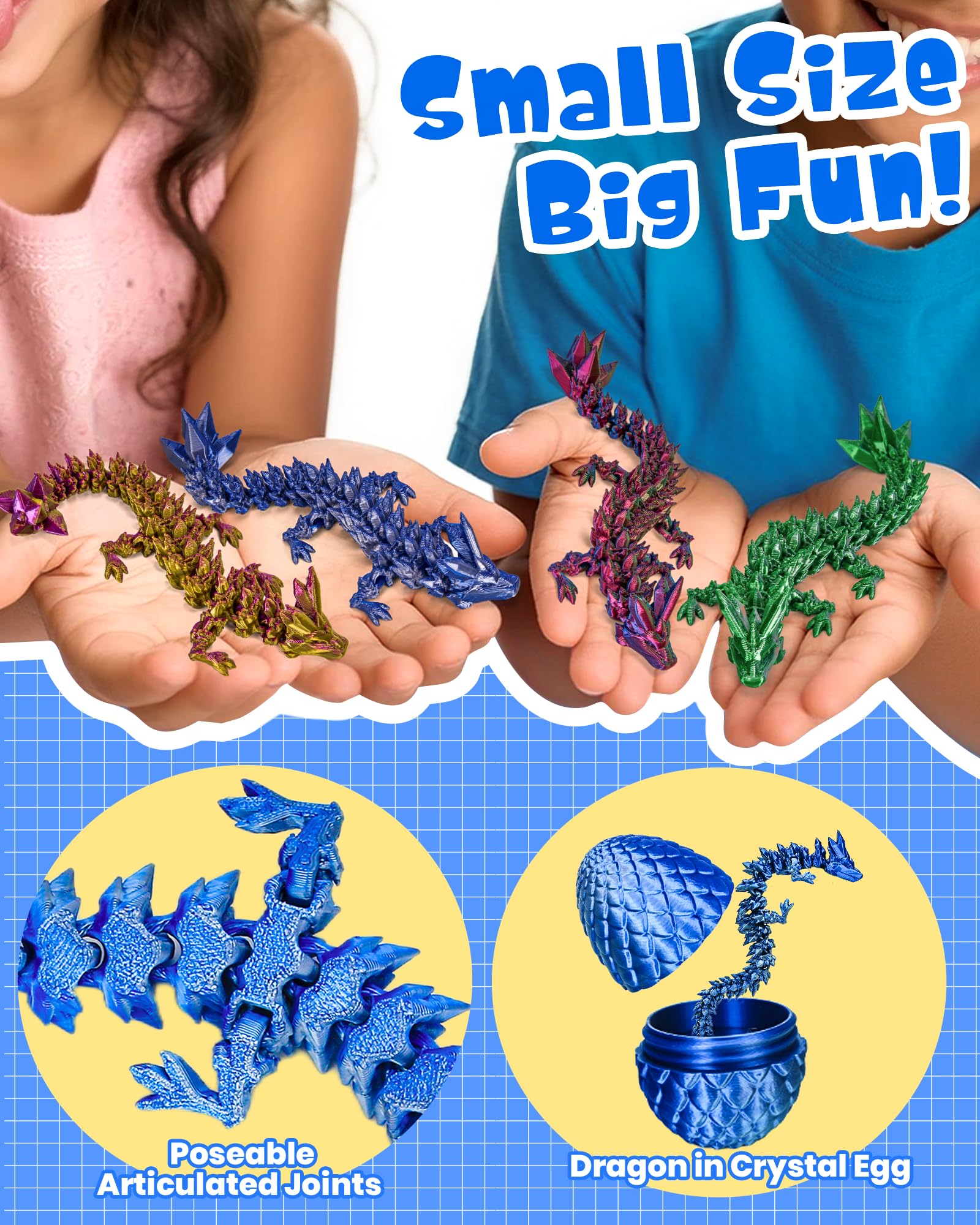 TBOLINE 4 Pack 3D Printed Articulated Crystal Dragon Eggs - Fidget Toy for Kids