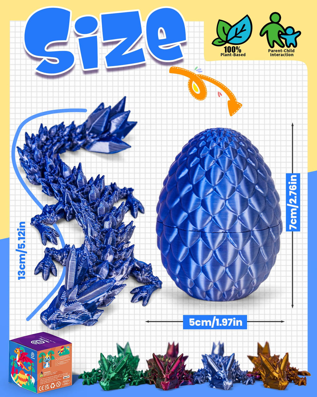 TBOLINE 4 Pack 3D Printed Articulated Crystal Dragon Eggs - Fidget Toy for Kids