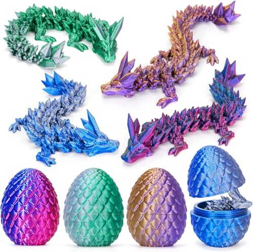 TBOLINE 4 Pack 3D Printed Articulated Crystal Dragon Eggs - Fidget Toy for Kids