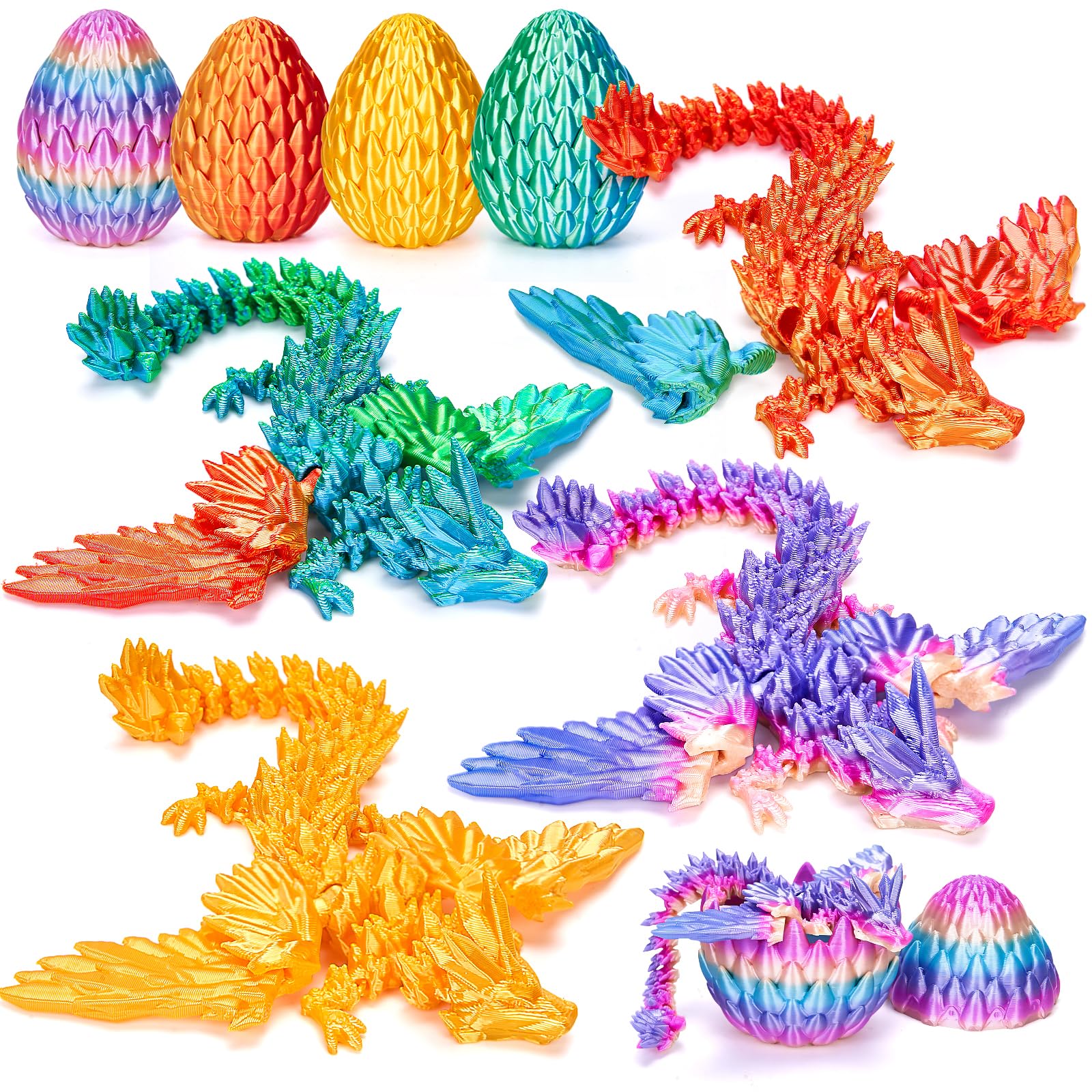 TBOLINE Flying Dragon Eggs Set – 4 3D Printed Dragons with Interchangeable Wings & Refillable Eggs