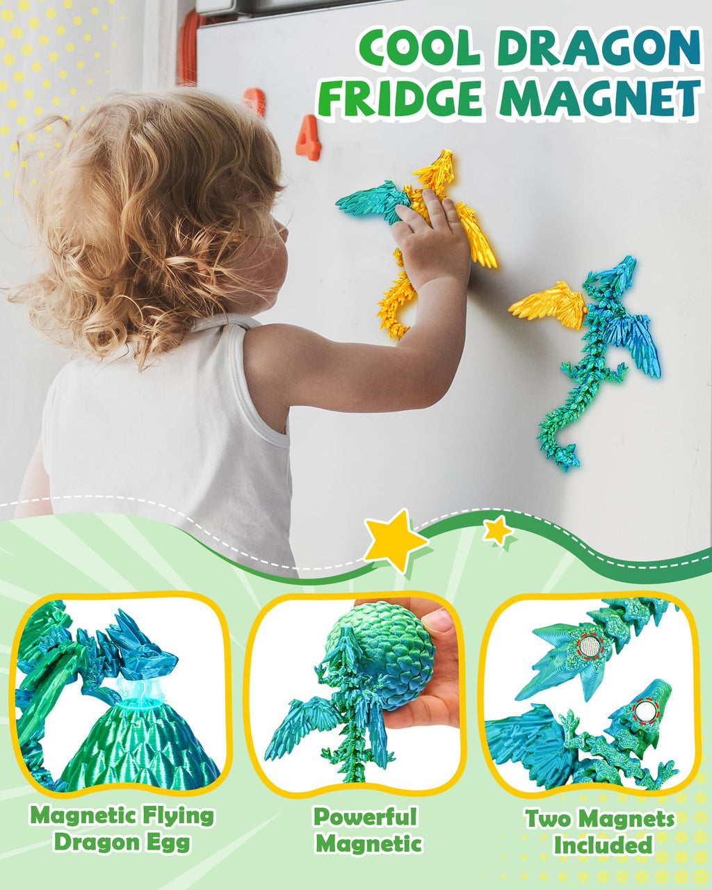 TBOLINE Flying Dragon Eggs Set – 4 3D Printed Dragons with Interchangeable Wings & Refillable Eggs