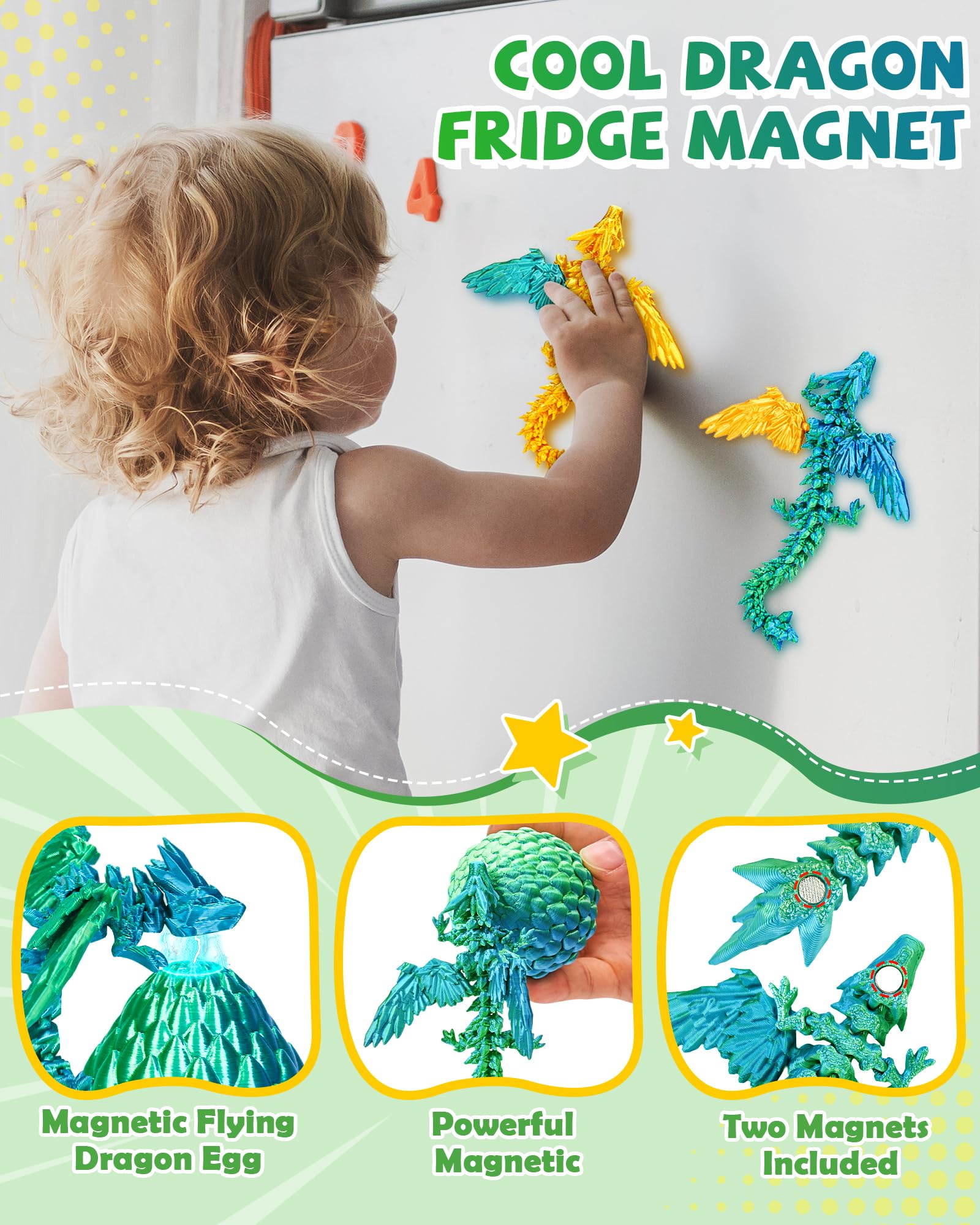 TBOLINE Flying Dragon Eggs Set – 4 3D Printed Dragons with Interchangeable Wings & Refillable Eggs