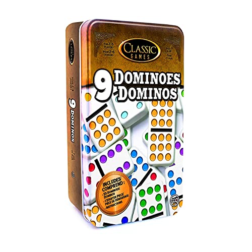 TCG Toys Double 9 Dominoes in Tin – 55 Tiles with Colored Pips for Family Game Night