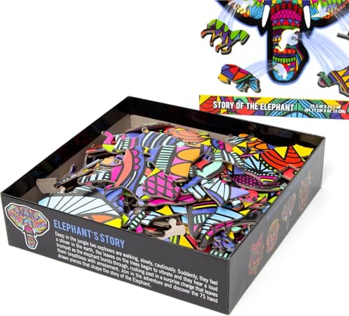 TCG Toys Hidden Shapes Elephant Jigsaw Puzzle - 300 Pieces with 75 Hand-Drawn Hidden Shapes