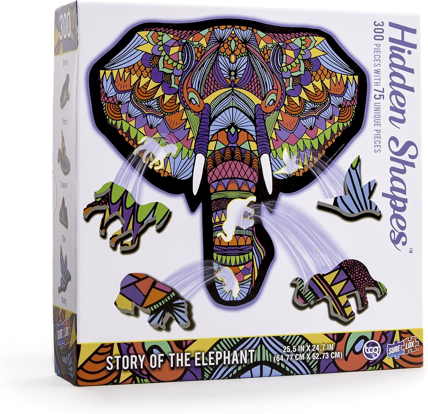 TCG Toys Hidden Shapes Elephant Jigsaw Puzzle - 300 Pieces with 75 Hand-Drawn Hidden Shapes