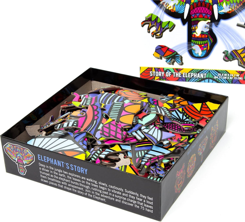TCG Toys Hidden Shapes Elephant Jigsaw Puzzle - 300 Pieces with 75 Hand-Drawn Hidden Shapes