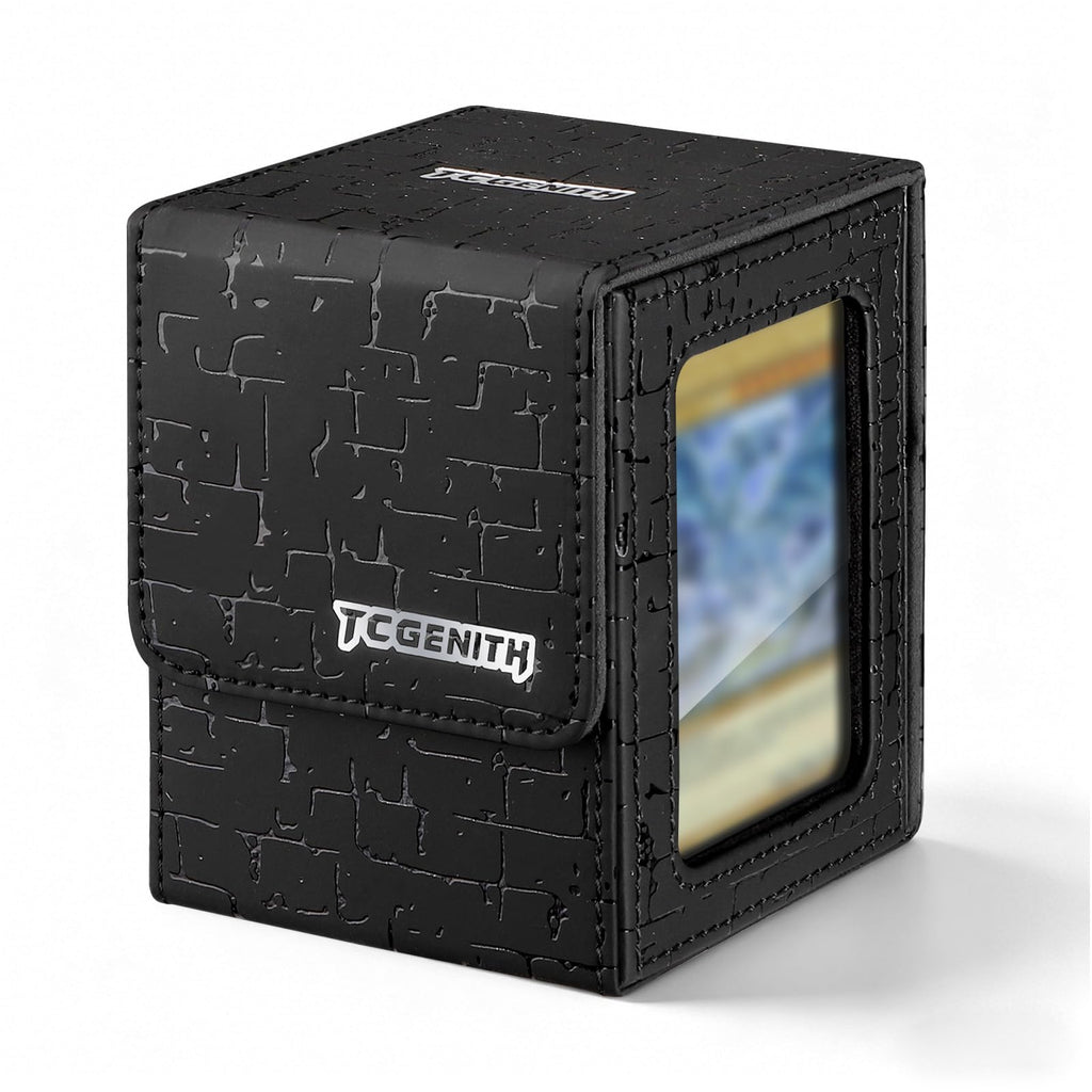 TCGENITH MTG Commander Deck Box with Display Window – Holds 100+ Double-Sleeved Cards, PU Leather Magnetic Closure Case (Black)