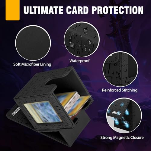 TCGENITH MTG Commander Deck Box with Display Window – Holds 100+ Double-Sleeved Cards, PU Leather Magnetic Closure Case (Black)