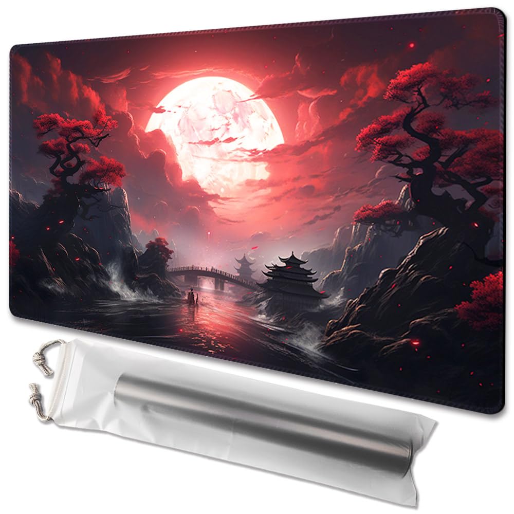 TCGMAT Blood Moon Secrets Playmat - 24x14in Non-Slip Gaming Mat with Free Storage Bag