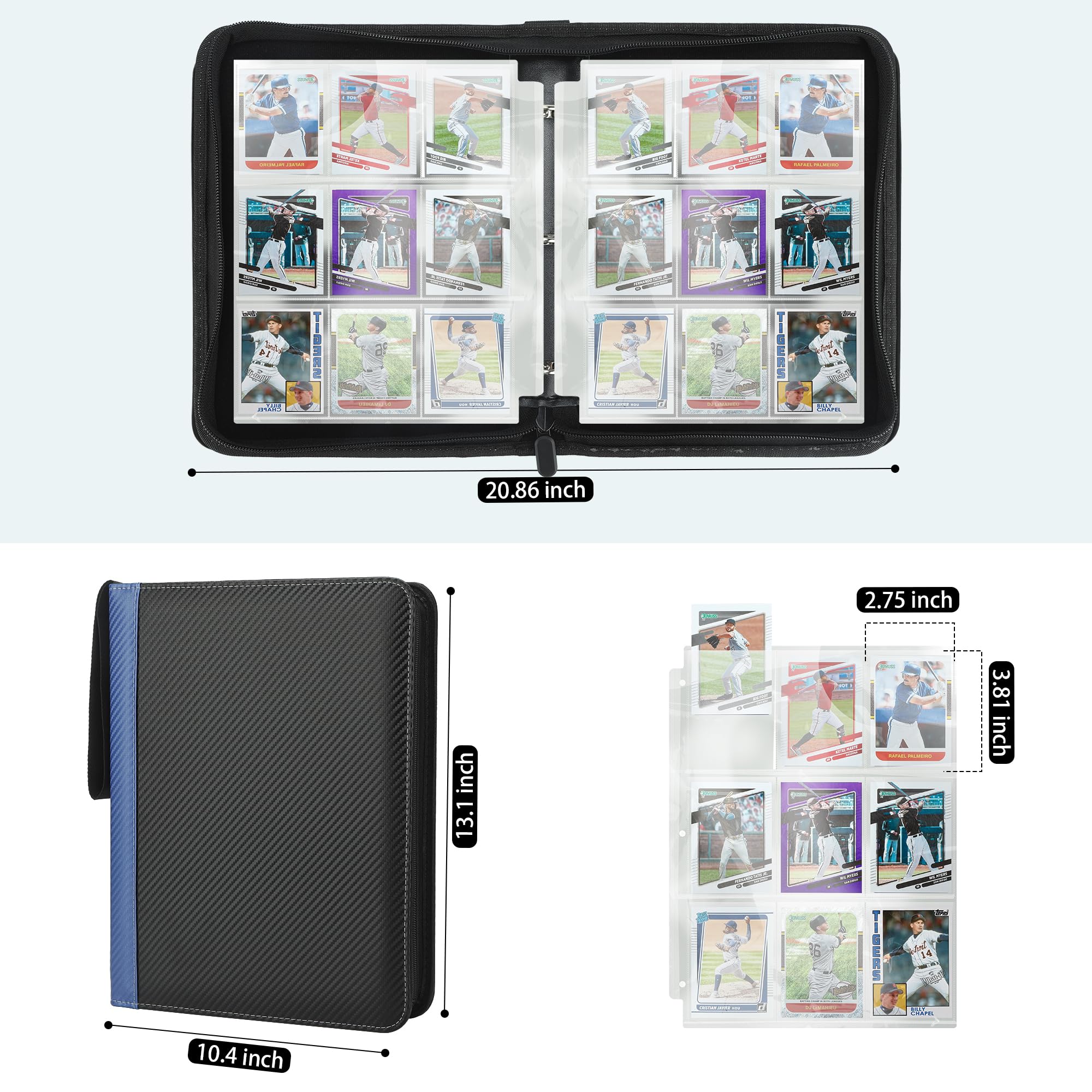 TCGUARD 900-Card 9-Pocket PU Leather Binder for Trading Cards, MTG, Yu-Gi-Oh – Blue