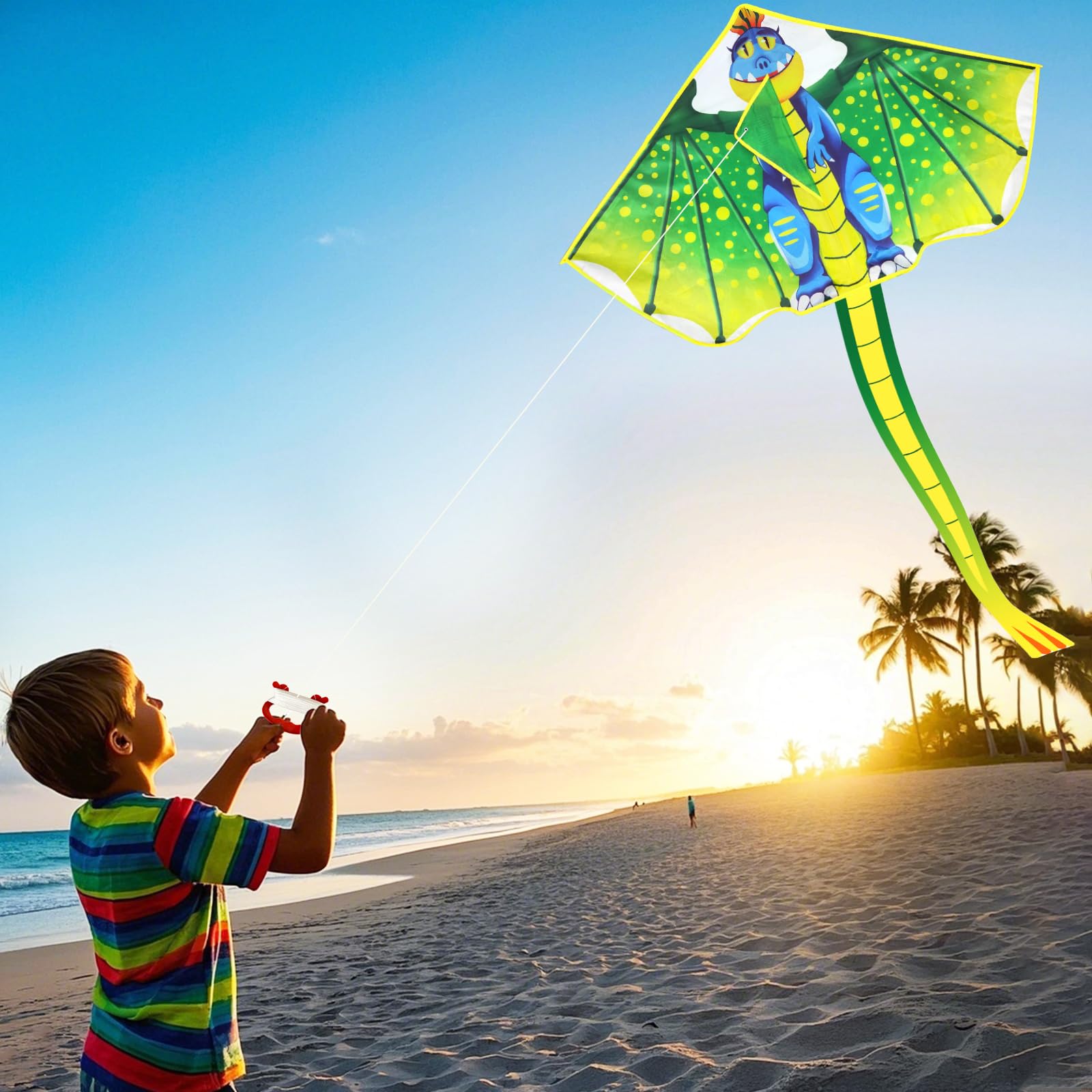 Tcvents Dinosaur Kite for Kids Ages 4-12, Easy to Fly with Handle & 328ft String