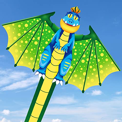 Tcvents Dinosaur Kite for Kids Ages 4-12, Easy to Fly with Handle & 328ft String