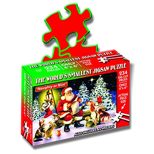 TDC Games World's Smallest Holiday Jigsaw Puzzle - Naughty or Nice - Mini 234-Piece Challenge with Tweezers