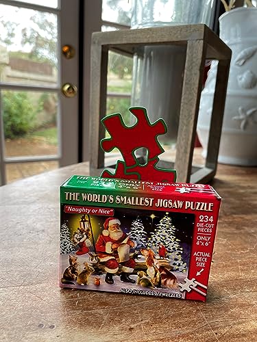 TDC Games World's Smallest Holiday Jigsaw Puzzle - Naughty or Nice - Mini 234-Piece Challenge with Tweezers